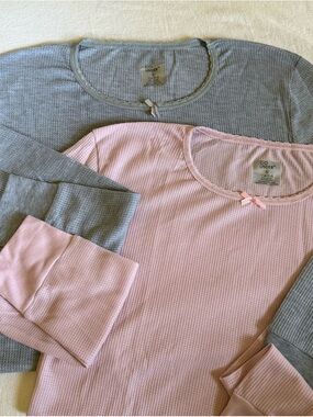 Co Under Pink & Gray Thermal Long Sleeve Tops Size Large NWOT